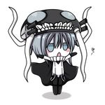  blush_stickers bodysuit cape chibi gloves kantai_collection monster open_mouth pale_skin pow_(ameri) shinkaisei-kan short_hair silver_hair solo tentacles translated turret wo-class_aircraft_carrier 