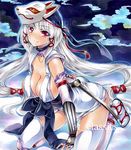  at_classics breasts character_request fox_mask katana large_breasts long_hair mask mask_on_head original purple_eyes silver_hair solo sword thighhighs very_long_hair weapon 