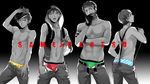  bad_id bad_pixiv_id blue_eyes bulge free! gloves hat hood hoodie hoodie_vest male_focus matsuoka_rin mikoshiba_momotarou monochrome multiple_boys nitori_aiichirou open_pants red_eyes sei_(hanibani) shirtless spot_color suspenders suspenders_pull underwear vest yamazaki_sousuke yellow_eyes 