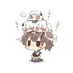  aircraft_carrier_hime anger_vein black_eyes blush brown_hair chibi chibi_on_head clenched_teeth horns kaga_(kantai_collection) kantai_collection long_hair lowres midway_hime minigirl multiple_girls muneate northern_ocean_hime on_head one_side_up person_on_head rebecca_(keinelove) red_eyes shinkaisei-kan short_hair side_ponytail sitting teeth translated white_hair 