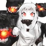  cannon dress gloves horns itomugi-kun kantai_collection long_hair machinery mittens monster northern_ocean_hime open_mouth pale_skin red_eyes shinkaisei-kan solo teeth turret white_dress white_hair white_skin 