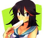  anko_(kirikiri) black_hair food kill_la_kill matoi_ryuuko multicolored_hair popsicle sailor_collar short_hair solo streaked_hair 