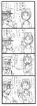  1girl 4koma admiral_(kantai_collection) bbb_(friskuser) biting cigar comic diving_mask diving_mask_on_head eyepatch facial_hair greyscale highres kantai_collection lighter maru-yu-san maru-yu_(kantai_collection) monochrome pipe simple_background stubble sweat swimsuit translated 
