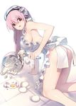  all_fours apron ass blush breasts broken_egg egg headphones large_breasts long_hair matsuki_ringo mixing_bowl naked_apron nitroplus pink_eyes pink_hair red_eyes sideboob solo spill super_sonico whisk 