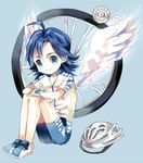  ahoge angel_wings bad_id bad_pixiv_id bicycle_helmet blue_eyes blue_hair fingerless_gloves gloves headwear_removed helmet helmet_removed junekun male_focus manami_sangaku sitting smile solo sportswear wings yowamushi_pedal 