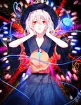  eyeball field flower frilled_sleeves frills hands_on_own_face heart highres jewelry komeiji_koishi looking_at_viewer necklace red_eyes rose short_hair short_sleeves silver_hair skirt solo square standing third_eye tian_(my_dear) touhou 