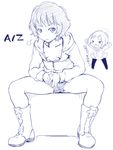  &gt;_&lt; aldnoah.zero amifumi_inko arms_up bangs black_hair black_legwear blazer blush boots bow breasts breath buttons chestnut_mouth chibi closed_eyes copyright_name cutoffs denim denim_shorts flying_sweatdrops frown hood hoodie jacket long_sleeves looking_at_viewer monochrome mudou_eichi multiple_girls no_bra open_clothes open_hoodie open_mouth pantyhose pleated_skirt rayet_areash school_uniform short_hair short_shorts shorts sitting sketch skirt small_breasts spread_legs steepled_fingers sweatdrop translated zipper 