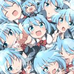  &gt;_&lt; :d :o ^_^ blue_eyes blue_hair blush blush_stickers bow bowtie chibi cirno clenched_hands closed_eyes collared_shirt do_(4-rt) dress fang grin hair_bow happy heart heart_in_mouth hug letter love_letter multiple_persona nervous one_eye_closed open_mouth pointing pointing_at_viewer puffy_short_sleeves puffy_sleeves shirt short_sleeves smile star sweatdrop too_many touhou v v-shaped_eyebrows xd 