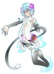  ayanami_rei belt blue_hair cosplay detached_sleeves hatsune_miku hatsune_miku_(append) hatsune_miku_(cosplay) music navel neon_genesis_evangelion outstretched_arm red_eyes short_hair singing solo vocaloid vocaloid_append yuzuki_yuno 