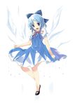  blue_eyes blue_hair cirno dress hidamarinet highres mary_janes shoes short_hair solo touhou wings 