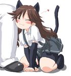  :3 all_fours animal_ears arashio_(kantai_collection) bike_shorts blush_stickers brown_hair cat_ears cat_tail closed_eyes dd_(ijigendd) heart kantai_collection kemonomimi_mode long_hair nuzzle rubbing solo_focus tail 
