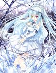  blue_hair chain crystal detached_collar detached_sleeves dress frilled_dress frills hairband heterochromia kay_(utd) lolita_hairband long_hair original solo two_side_up 