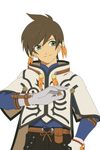  bad_id bad_pixiv_id belt brown_hair cape earrings gloves green_eyes halto jewelry male_focus shirt smile solo sorey_(tales) tales_of_(series) tales_of_zestiria white_background 