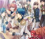  4boys black_hair blue_hair bow brown_hair dressing_room eny3240 epaulettes gekkan_shoujo_nozaki-kun green_eyes hori_masayuki kashima_yuu long_hair mikoshiba_mikoto military military_uniform mirror multiple_boys multiple_girls nozaki_umetarou orange_hair pocari_sweat polka_dot polka_dot_bow powder purple_eyes red_hair reflection sakura_chiyo sword uniform wakamatsu_hirotaka weapon 