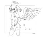  angel angel_wings ass border border_break cowboy_shot cropped_legs detached_wings from_behind graphite_(medium) greyscale halo harumachi_nagaaki heart looking_back monochrome no_bra no_panties see-through simple_background single_wing solo traditional_media twintails wings 