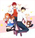  2boys animal_ears black_eyes black_hair black_legwear bow bunny_ears fake_animal_ears gekkan_shoujo_nozaki-kun hair_bow hakusai_(tiahszld) highres looking_back mikoshiba_mikoto multiple_boys nozaki_umetarou open_mouth orange_hair paw_pose polka_dot polka_dot_bow purple_eyes red_eyes red_hair sakura_chiyo school_uniform serafuku smile star tanuki thighhighs 