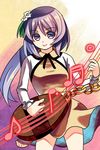  bad_id bad_pixiv_id biwa_lute douji flower hair_flower hair_ornament instrument lavender_eyes lavender_hair long_hair lute_(instrument) music musical_note playing_instrument solo touhou tsukumo_benben 