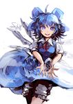  bad_id bad_pixiv_id blue_eyes blue_hair bow cirno dress hair_bow highres ice open_mouth short_hair smile solo suikaxd(zhanweiheng1992) touhou wings 