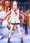  beanie boots coat finger_to_mouth full_body hat idolmaster idolmaster_(classic) long_hair no_socks red_eyes scarf shijou_takane shimejirou silver_hair skirt snow snowman solo_focus standing 
