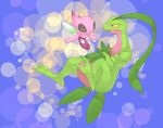  abstract_background blush celebi d.summer duo eyes_closed feral green_skin grovyle nintendo pink_skin pok&eacute;mon pok&eacute;mon_mystery_dungeon shiny_pok&eacute;mon size_difference video_games wings yellow_sclera 
