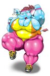  big_breasts blush breasts camel_toe clothing elephant exercise headband jewelry legwear leotard mammal nipples obese overweight pussy_juice shoes squint stockings sweat tight_clothing wristband yellow-dragon 