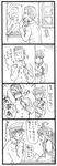  1boy 2girls 4koma admiral_(kantai_collection) ai_ai_gasa bbb_(friskuser) comic detached_sleeves facial_hair goatee greyscale hairband hat highres japanese_clothes kaga_(kantai_collection) kantai_collection kongou_(kantai_collection) mirror monochrome multiple_girls muneate nontraditional_miko peaked_cap shaving shaving_cream side_ponytail simple_background sparkle spoken_ellipsis tears toothbrush translated window 