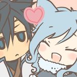  1boy 1girl animal_ears asuta1102 black_hair blue_hair cat_ears chibi couple dog_ears fairy_tail gray_fullbuster heart hearts juvia_loxar 