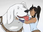  avatar:_legend_of_korra bear blue_eyes canine clothing dog female human hybrid korra mammal naga_(character) open_mouth polar_bear ponytail size_difference smile thelivingmachine02 tongue 