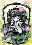  bucket flower hair_bobbles hair_ornament in_bucket in_container kisume morning_glory plant short_hair smile solo touhou twintails vines wooden_bucket yt_(wai-tei) 