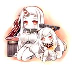  breasts dress horn horns kantai_collection large_breasts long_hair looking_at_viewer lowres multiple_girls northern_ocean_hime red_eyes rei_(rei's_room) ribbed_dress seaport_hime shinkaisei-kan short_dress sitting white_hair white_skin 