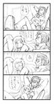  1girl 4koma admiral_(kantai_collection) airfield_hime bbb_(friskuser) comic eyepatch facial_hair greyscale highres horns kantai_collection md5_mismatch monochrome ponytail simple_background stubble tears translated trembling 