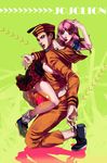  1girl bad_id bad_pixiv_id blue_eyes blue_lipstick brown_hair bullet dixie_cup_hat flower hair_bobbles hair_ornament hat higashikata_jousuke_(jojolion) highres hirose_yasuho jojo_no_kimyou_na_bouken jojolion lipstick makeup military_hat pink_hair rin2010 sailor skirt 