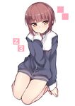  adapted_costume blush brown_eyes brown_hair hand_to_own_mouth haruyuki_(yukichasoba) jacket kantai_collection seiza short_hair sitting solo thighs track_jacket z3_max_schultz_(kantai_collection) 