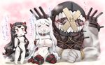  =_= aircraft_carrier_hime arms_behind_back bdsm black_hair blush bondage bound breasts closed_eyes drooling gauntlets greaves hair_censor hase_yu horns isolated_island_oni kantai_collection large_breasts long_hair multiple_girls navel nude one_side_up pale_skin red_eyes saliva shinkaisei-kan translated triangle_mouth very_long_hair white_hair white_skin 