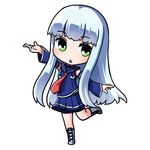  aoki_hagane_no_arpeggio blue_hair chibi detached_sleeves full_body green_eyes iona long_hair looking_at_viewer open_mouth pensuke pleated_skirt school_uniform serafuku skirt solo standing standing_on_one_leg 