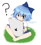  ? apple_inc. blue_eyes blue_hair bow cirno error grass hair_bow ipad nanana_(chicken_union) short_hair tablet_pc touhou wings 