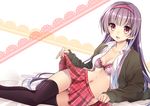  :d arm_support bad_id bad_pixiv_id black_legwear bra breasts cleavage headband i_m_a lavender_hair long_hair lying medium_breasts navel on_side open_clothes open_mouth open_shirt original panties pantyshot pink_bra purple_eyes school_uniform shirt skirt skirt_lift smile stomach striped striped_panties thighhighs underwear very_long_hair 