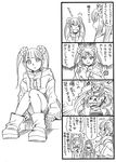  4koma aoki_hagane_no_arpeggio bbb_(friskuser) breasts coat comic greyscale hair_ornament highres i-402_(aoki_hagane_no_arpeggio) large_breasts long_hair monochrome multiple_girls sitting takao_(aoki_hagane_no_arpeggio) translated twintails yamato_(aoki_hagane_no_arpeggio) zuikaku_(aoki_hagane_no_arpeggio) 