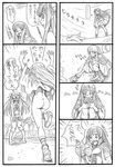  2girls 4koma aoki_hagane_no_arpeggio ass bbb_(friskuser) bow comic greyscale hair_bow hair_bun hair_ribbon highres i-400_(aoki_hagane_no_arpeggio) i-402_(aoki_hagane_no_arpeggio) long_hair monochrome multiple_girls no_panties partially_translated ribbon spoken_ellipsis starfish translation_request 