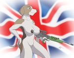  2011 assault_rifle beagle blue_eyes breasts canine dog female flag gun holding mammal nude pose pussy ranged_weapon rifle sa80 solo spotty_the_cheetah union_jack weapon 