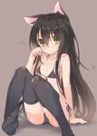  alastor_(shakugan_no_shana) animal_ears bikini black_bikini black_hair black_legwear blush cat_ears cat_tail flat_chest green_eyes jewelry kemonomimi_mode long_hair looking_at_viewer pendant roke shakugan_no_shana shana side-tie_bikini sitting smile solo swimsuit tail thighhighs 