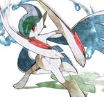  artist_request cape fighting_stance fire flame gallade gen_4_pokemon mega_gallade mega_pokemon no_humans pokemon pokemon_(creature) red_eyes shadow solo weapon 