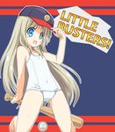  bad_id bad_pixiv_id baseball baseball_bat baseball_cap blonde_hair blue_eyes ebisuke flat_chest hat kneeling little_busters! long_hair noumi_kudryavka one-piece_swimsuit school_swimsuit swimsuit white_school_swimsuit white_swimsuit 