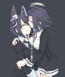  cardigan closed_eyes halo hug kantai_collection multiple_girls necktie purple_hair safai short_hair tatsuta_(kantai_collection) tenryuu_(kantai_collection) translated yellow_eyes yuri 