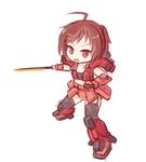  :d armor brown_hair gundam holding holding_sword holding_weapon langbazi machinery mecha_musume open_mouth personification red_eyes short_hair simple_background sketch smile solo standing sword v-shaped_eyebrows weapon white_background zaku_amazing 