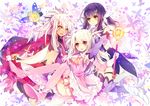  blonde_hair boots bug butterfly chloe_von_einzbern dark_skin detached_sleeves fate/kaleid_liner_prisma_illya fate_(series) hair_ornament hair_ribbon illyasviel_von_einzbern insect kanshou_&amp;_bakuya long_hair magical_girl magical_ruby magical_sapphire miyu_edelfelt multiple_girls navel open_mouth orange_eyes pink_footwear pink_legwear prisma_illya purple_hair purple_legwear ranpakranpakranpak red_eyes ribbon silver_hair skirt smile star thigh_boots thighhighs yellow_eyes 