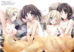  4girls ;d absurdres annie_leonhardt areolae bathing blonde_hair blue_eyes blush breast_grab breasts brown_eyes brown_hair christa_renz freckles grabbing green_eyes hand_on_another&#039;s_stomach hand_on_another's_stomach highres karory long_hair medium_breasts multiple_girls nipples no_pussy nude one_eye_closed open_mouth sasha_braus shingeki_no_kyojin short_hair small_breasts smile translation_request water ymir_(shingeki_no_kyojin) yuri 