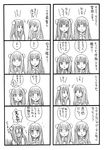  2girls 4koma aoki_hagane_no_arpeggio bbb_(friskuser) bow comic double_bun greyscale hair_bow hair_bun hair_ribbon highres i-400_(aoki_hagane_no_arpeggio) i-402_(aoki_hagane_no_arpeggio) long_hair monochrome multiple_4koma multiple_girls ribbon spoken_exclamation_mark translated 