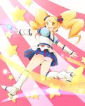  alternate_form arakawa_tarou blonde_hair blush boots cure_honey eyelashes hair_ornament happinesscharge_precure! happy high_heel_boots high_heels highres knee_boots kneehighs long_hair looking_at_viewer magical_girl multicolored multicolored_clothes multicolored_skirt oomori_yuuko open_mouth popcorn_cheer precure puffy_sleeves shirt skirt smile solo twintails wrist_cuffs yellow_eyes 