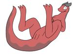  2014 aliasing dragon female flat_chested horn looking_at_viewer lying on_back plain_background pussy reptile scalie smile solo spread_legs spreading trout_(artist) 